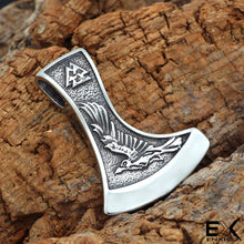 Load image into Gallery viewer, ENXICO Wolf and Raven Axe Head Pendant Necklace ? 316L Stainless Steel ? 316L Stainless Steel ? Nordic Scandinavian Viking Jewelry