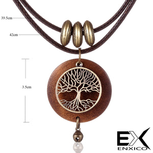 ENXICO Wooden Tree of Life Pendant Choker Necklace ? Vintage World Tree Jewelry for Women