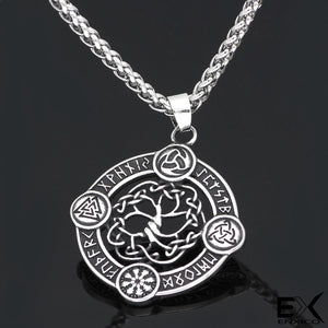 ENXICO Yggdrasil Tree of Life with Runic Circle Pendant Necklace ? 316L Stainless Steel ? Nordic Scandinavian Viking Jewelry