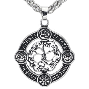 ENXICO Yggdrasil Tree of Life with Runic Circle Pendant Necklace ? 316L Stainless Steel ? Nordic Scandinavian Viking Jewelry