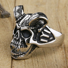 Load image into Gallery viewer, GUNGNEER Satan Ram Skull Ring Goat Head Pendant Necklace Stainless Steel Jewelry Set
