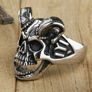 GUNGNEER Satan Ram Skull Ring Goat Head Pendant Necklace Stainless Steel Jewelry Set