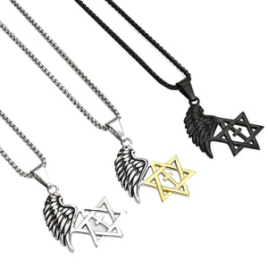 GUNGNEER Men's Stainless Steel Israel Jewelry David Star Cross Necklace Accessory For Men