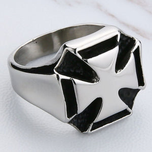 GUNGNEER Templar Cross Stainless Steel Ring with Silvertone Curb Chain Bracelet Jewelry Set