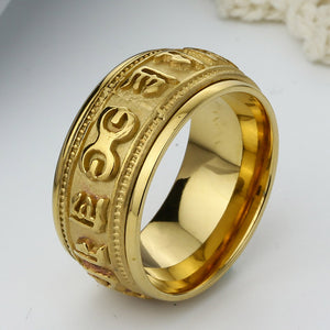 GUNGNEER Tibetan Om Ring Stainless Steel Protection Buddhist Jewelry Accessory For Men