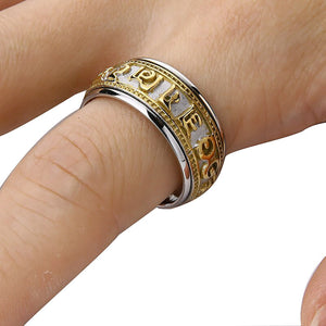 GUNGNEER Tibetan Om Ring Stainless Steel Protection Buddhist Jewelry Accessory For Men