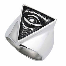 Load image into Gallery viewer, GUNGNEER 2 Pcs Horus Eyes Anubis Pattern Triangle Pyramid Stainless Steel Ring Jewelry Set