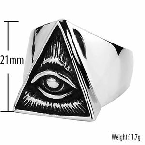 GUNGNEER 2 Pcs Horus Eyes Anubis Pattern Triangle Pyramid Stainless Steel Ring Jewelry Set