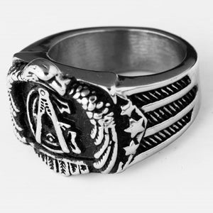 GUNGNEER Men's Signet Freemason Ring Stainless Steel Eagle Wing Necklace Jewelry Set