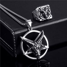 Load image into Gallery viewer, GUNGNEER Stainless Steel Baphomet Necklace Ring Combo Satanic Goat Head Jewelry For Men