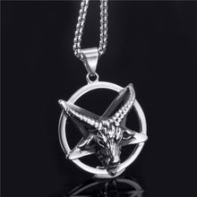 Load image into Gallery viewer, GUNGNEER Stainless Steel Baphomet Necklace Ring Combo Satanic Goat Head Jewelry For Men