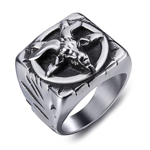 GUNGNEER Baphomet Ring Stainless Steel Satan Jewelry Biker Accessory Outfit For Men