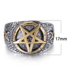 GUNGNEER Stainless Steel Satanic Inverted Pentagram Ring Demonic Occult Jewelry For Men