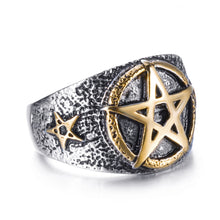 Load image into Gallery viewer, GUNGNEER Stainless Steel Satanic Inverted Pentagram Ring Demonic Occult Jewelry For Men