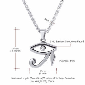 GUNGNEER Stainless Steel Eye of Horus Necklace Link Chain Ring Protection Egyptian Jewelry Set