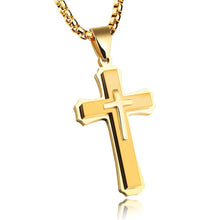 Load image into Gallery viewer, GUNGNEER Cross Necklace Stainless Steel Multilayer Christian Jewelry Gift For Men Women