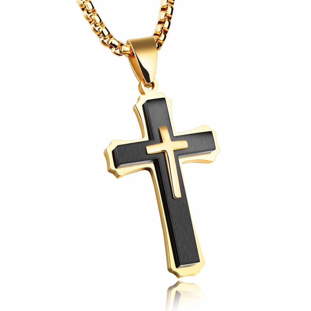 GUNGNEER Cross Necklace Stainless Steel Multilayer Christian Jewelry Gift For Men Women