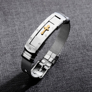 GUNGNEER Cross Necklace Stainless Steel Statement Bracelet Christian Jewelry Gift Set Men Women