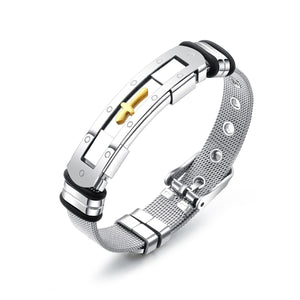 GUNGNEER Cross Necklace Stainless Steel Statement Bracelet Christian Jewelry Gift Set Men Women
