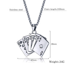 Load image into Gallery viewer, GUNGNEER Vintage Silvertone Stainless Steel Straight Flush Poker Card Lucky Pendant Necklace