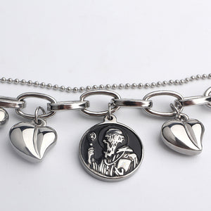 GUNGNEER San Benedict Medal Charm Bracelet with Pendant Necklace Stainless Steel Jewelry Set