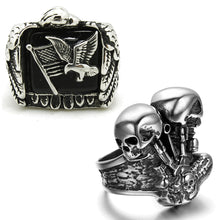 Load image into Gallery viewer, GUNGNEER 2 Pcs Stainless Steel Biker Skeleton Skull Ring Gothic Protection Jewelry Set Men