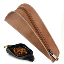 Load image into Gallery viewer, 2TRIDENTS Smoking Pipe Pouch Bag Traditional Firedog Portable Geninue Leather Holder Tobacoo (Brown)