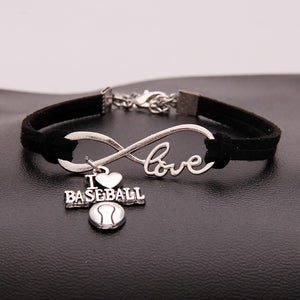 GUNGNEER Black Rope Chain Trendy I Love Baseball Necklace with Bracelet Jewelry Set