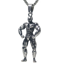 Load image into Gallery viewer, GUNGNEER Muscle Man Pendant Necklace Stainless Steel Strong Sport Gym Jewelry for Men Women
