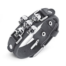 Load image into Gallery viewer, GUNGNEER Skeleton Skull Punk Gothic Rock Leather Belt Buckle Bracelets Jewelry Accessories
