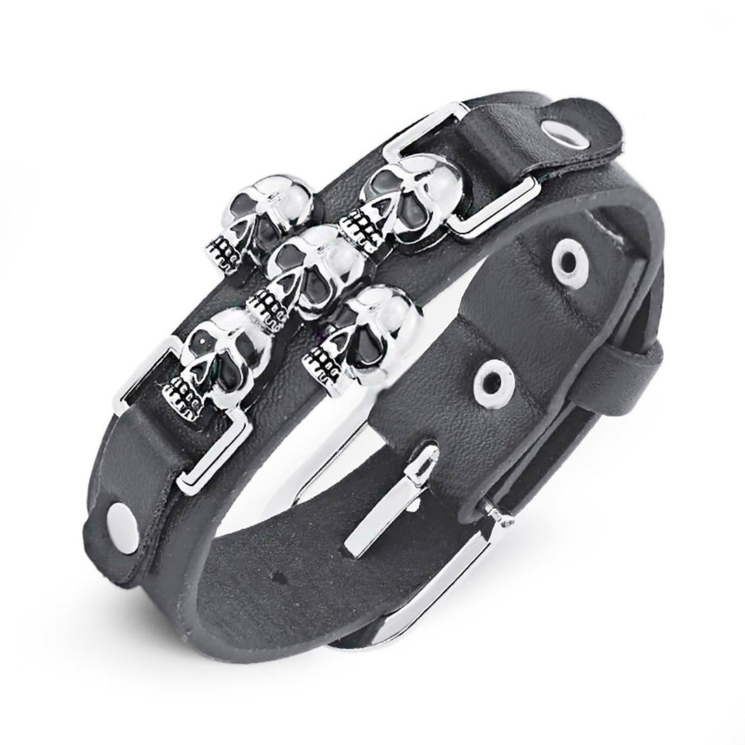 GUNGNEER Skeleton Skull Punk Gothic Rock Leather Belt Buckle Bracelets Jewelry Accessories