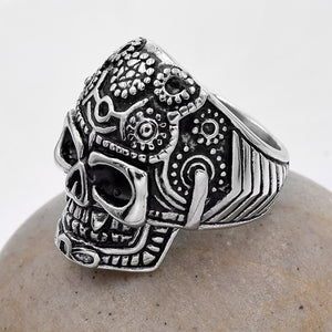 GUNGNEER Cool Biker Stainless Steel Skull Skeleton Ring Halloween Jewelry Accessories Men Women