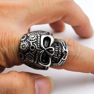 GUNGNEER Cool Biker Stainless Steel Skull Skeleton Ring Halloween Jewelry Accessories Men Women