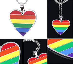 GUNGNEER Lesbian Gay Heart Shaped Pride Necklace Stainless Steel Jewelry For Men Women