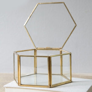 2TRIDENTS Geometric Clear Glass Jewelry Box - Decorations Glass Gift Holder Jewelry Storage Box for Women