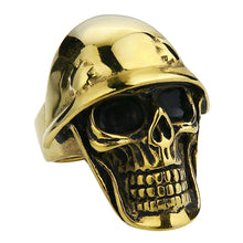Load image into Gallery viewer, GUNGNEER 2 Pcs Skull Horned Soldiers Helmet Ring Stainless Steel Biker Jewelry Set Men Women