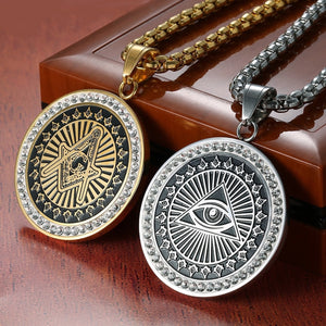 GUNGNEER Stainless Steel Round Eye Pendant Freemason Eye Of Horus Necklace Jewelry For Men