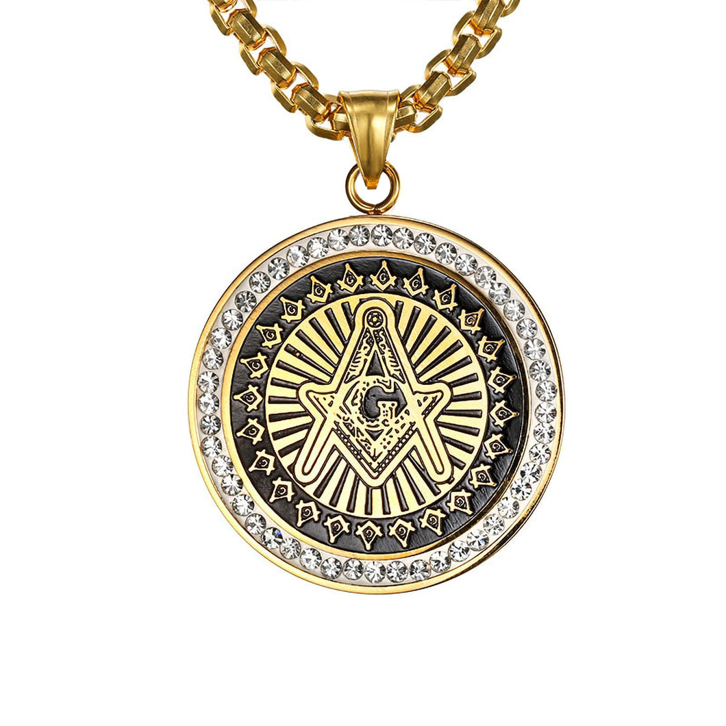GUNGNEER Stainless Steel Round Eye Pendant Freemason Eye Of Horus Necklace Jewelry For Men