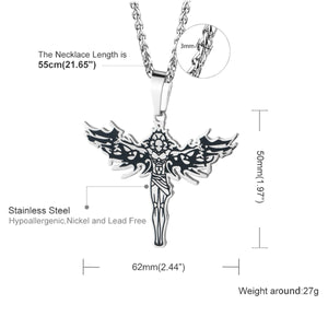 GUNGNEER Stainless Steel Christian Angel Necklace Jesus Pendant Jewelry For Men Women