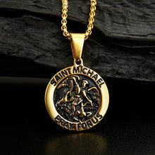 Load image into Gallery viewer, GUNGNEER Protect Us St Michael Necklace Stainless Steel Pendant Jewelry For Men Women