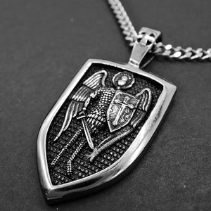 GUNGNEER Stainless Steel Shield St Michael Necklace Chain Bracelet The Archangel Jewelry Set