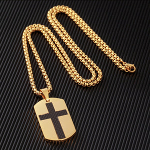 GUNGNEER Men God Cross Dog Tag Necklace Christ God Crucifix Chain Bracelet Jewelry Accessory Set