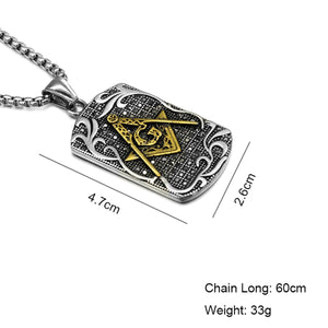 GUNGNEER Mason Symbol Pendant Necklace Stainless Steel Adjustable Size Ring Jewelry Set