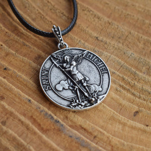 GUNGNEER Saint Michael The Archangel Pendant Necklace Rope Chain Jewelry For Men Women