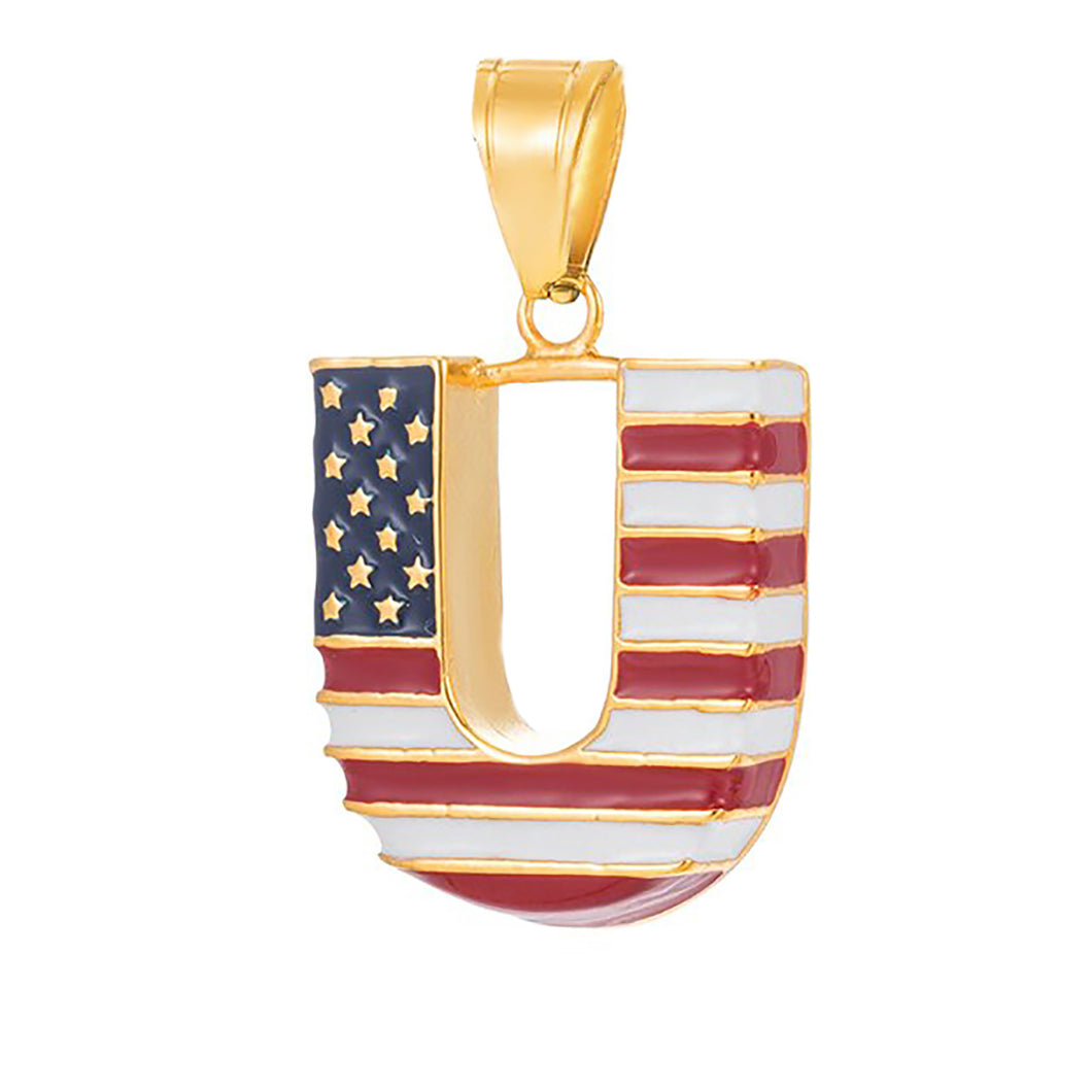GUNGNEER Stainless Steel HIP Hop U Shape American Flag Pendant Necklace Jewelry Men Women