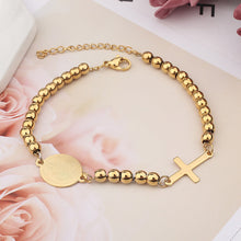 Load image into Gallery viewer, GUNGNEER Stainless Steel Virgin Mary and Cross Charms Beads Bracelet Christian Rosary Jewelry