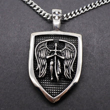 Load image into Gallery viewer, GUNGNEER Stainless Steel Shield St Michael Necklace Chain Bracelet The Archangel Jewelry Set
