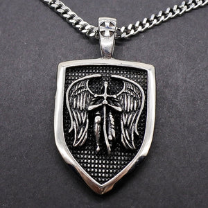 GUNGNEER Shield St Michael Necklace The Archangel Stainless Steel Jewelry For Men Women