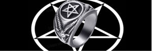 GUNGNEER Stainless Steel Pentagram Ring Sigil Of Baphomet Goat Demon Jewelry For Men