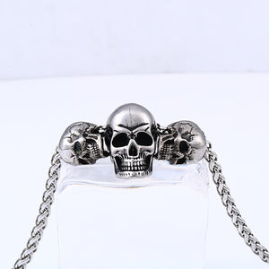 GUNGNEER Stainless Steel Freemason Ring Biker Skull Pendant Necklace Jewelry Set